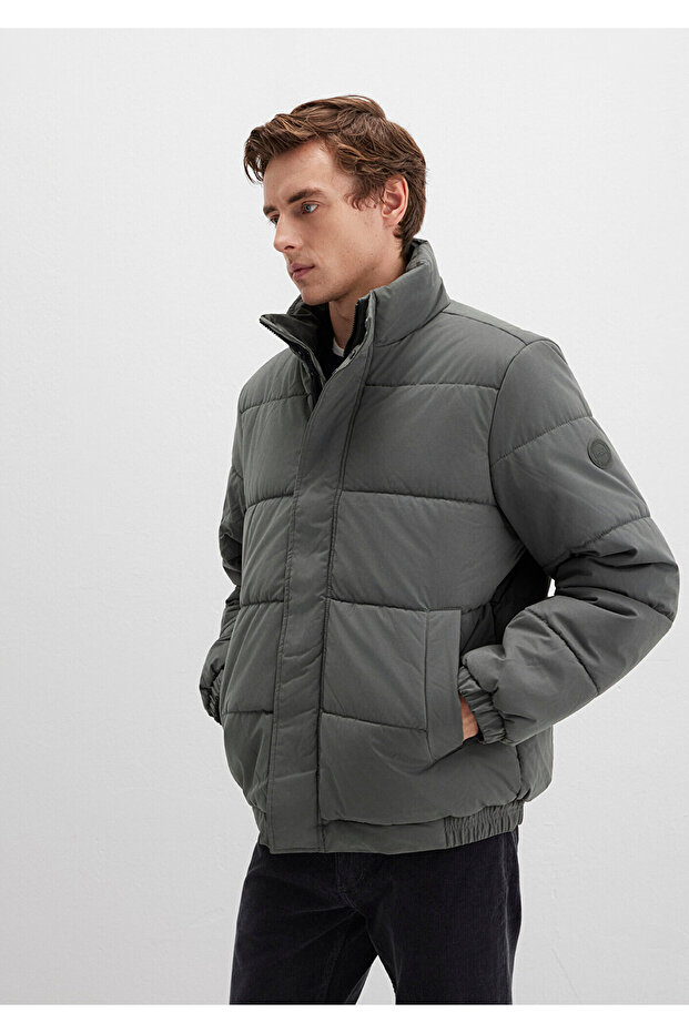Mock Neck Khaki Puffer Jacket 0110470-71598 - 1