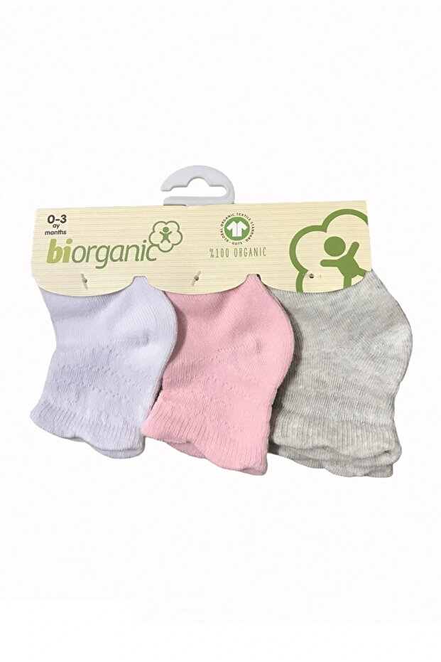 Biorganik Desenli Basic 3'lü Çorap 68344 Beyaz-pembe-gri - 2