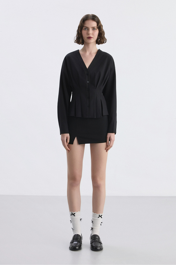 Siyah Yırtmaçlı Şort Etek - 1