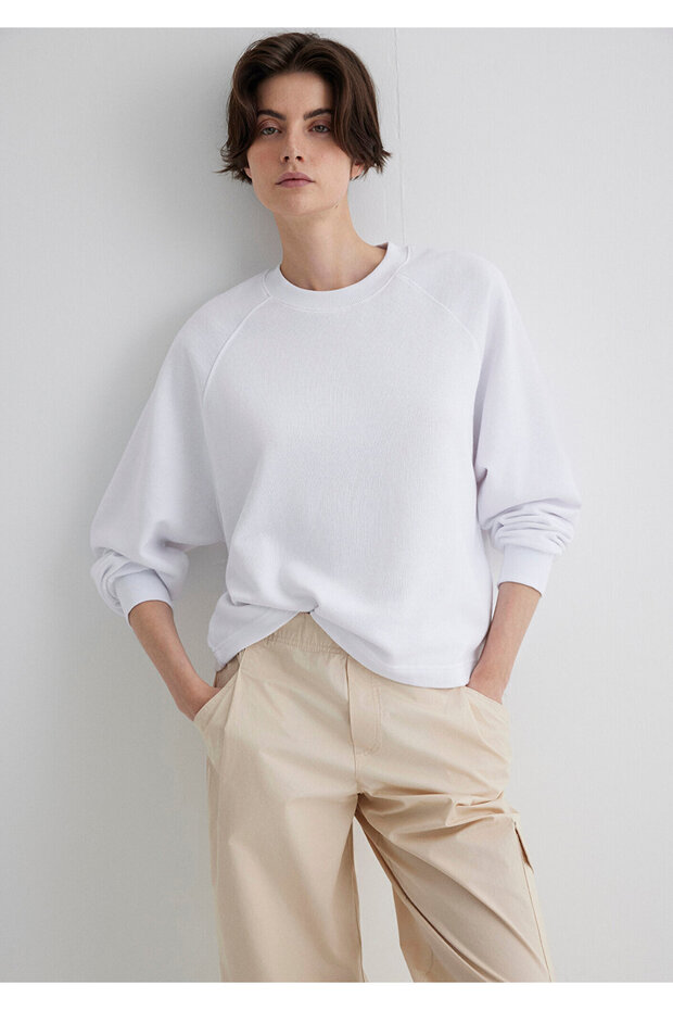 Bisiklet Yaka Beyaz Basic Sweatshirt 1S10161-620 - 2