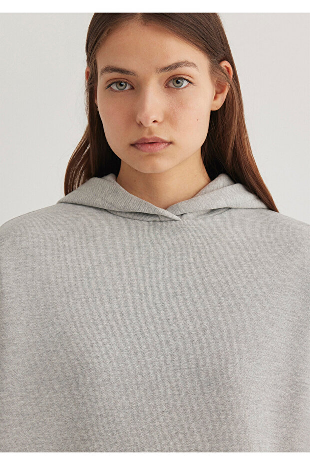 Kapüşonlu Gri Basic Sweatshirt 1S10186-83096 - 6