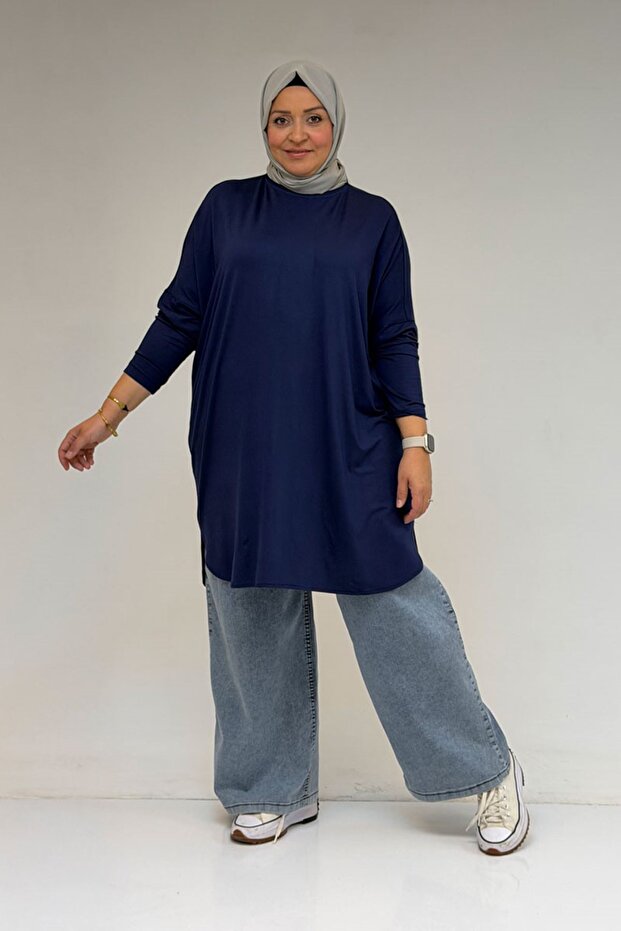 38111 Large Size Basic Combed Cotton Tunic - Indigo