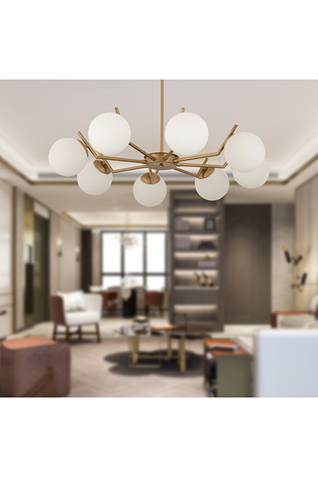 Apliqa Sara 8Li Eskitme Boyalı Beyaz Camlı Modern Genç Odası Yemek Masası Üstü Salon Avize