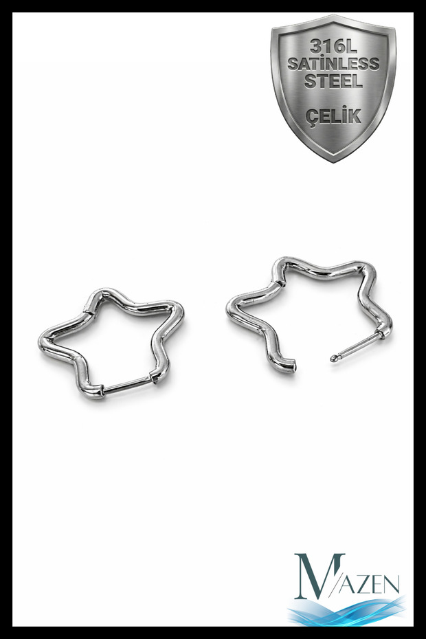 Surgical Steel Star Figured Non-Tarnish Earrings Silver Color