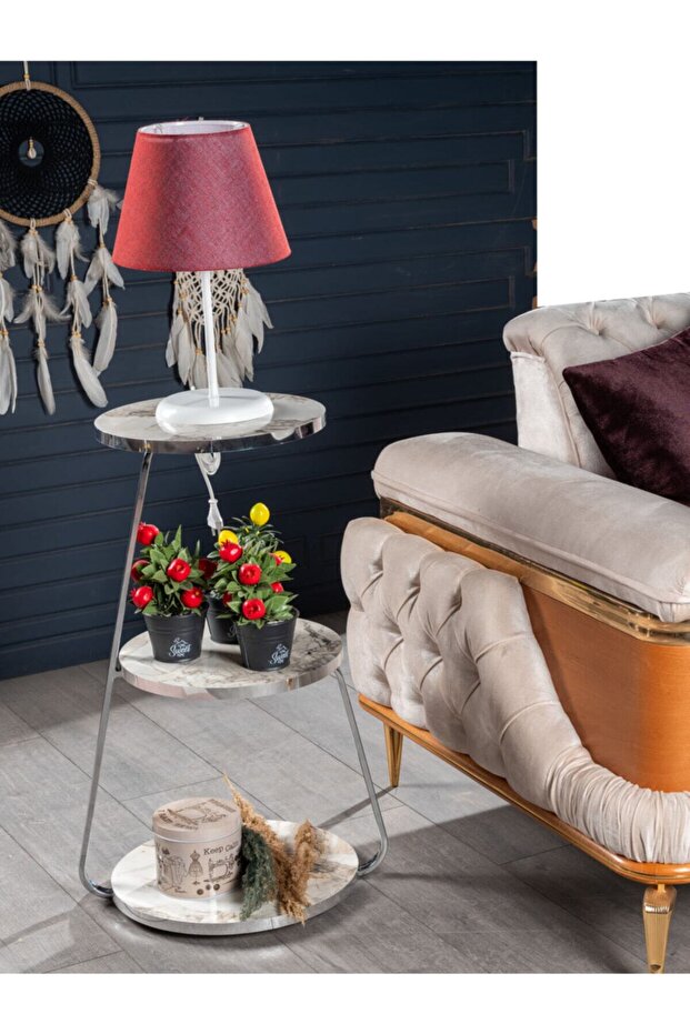 Üç Katlı Beyaz Sehpa - 1