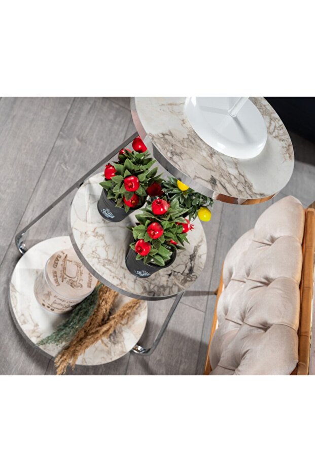 Üç Katlı Beyaz Sehpa - 2