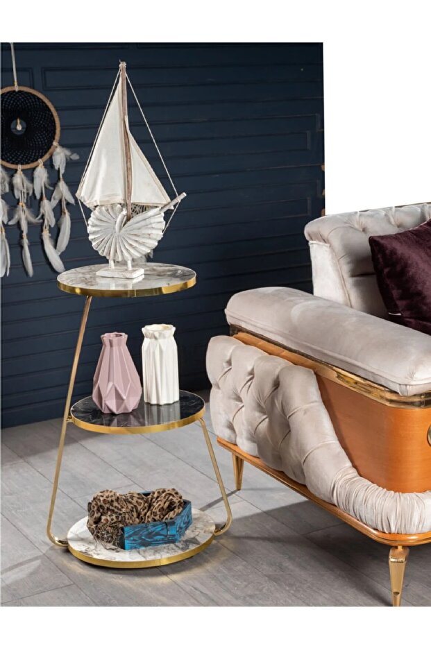 Üç Katlı Beyaz Sehpa - 4