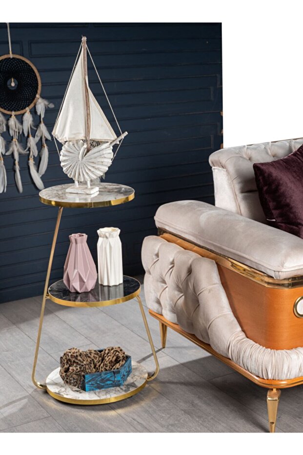 Üç Katlı Beyaz Sehpa - 1