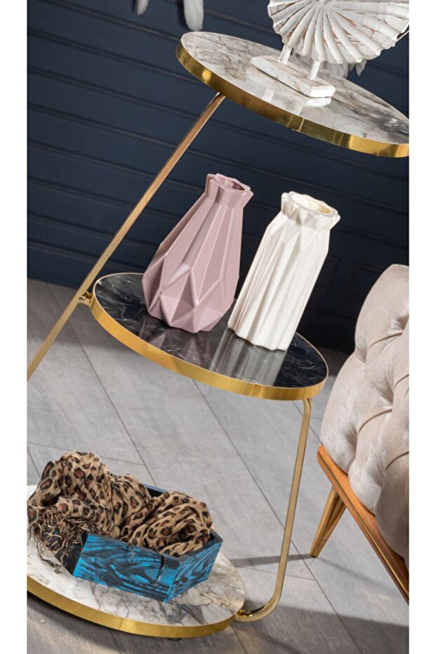 Üç Katlı Beyaz Sehpa - 2