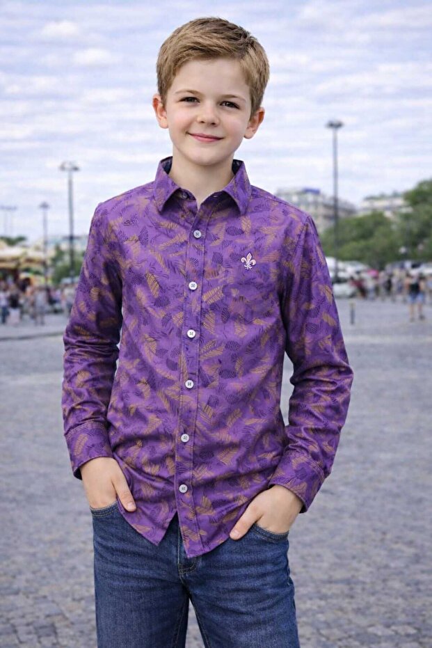 New Season Long Sleeve Flower Patterned Boy's Shirt