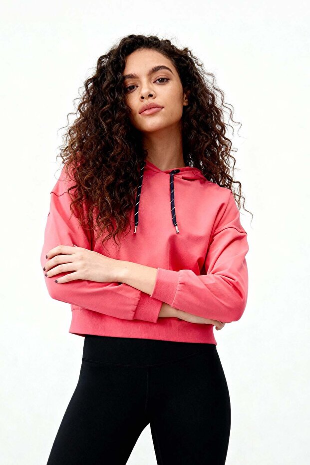 Fuchsia Long Sleeve Comfortable Form Hooded Women's Sweatshirt - 97115