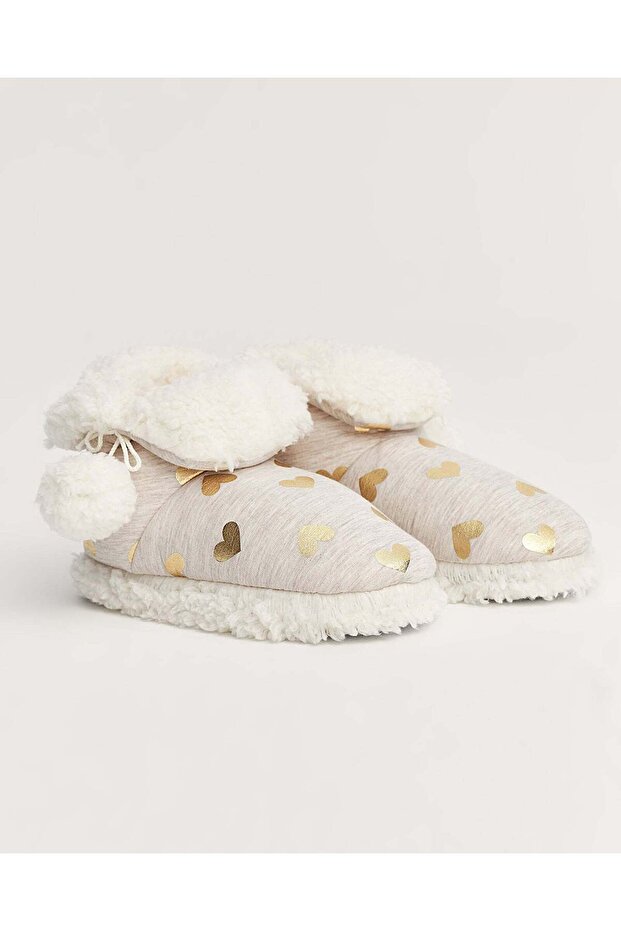 Kadın Parlak Kalp Baskılı Panduf - HENR - 5