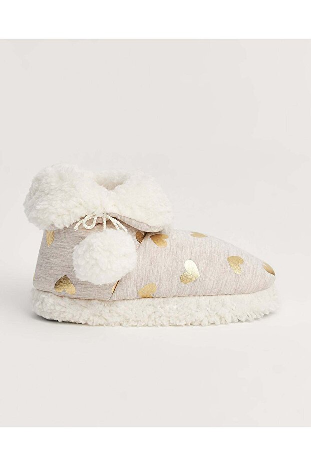 Kadın Parlak Kalp Baskılı Panduf - HENR - 1