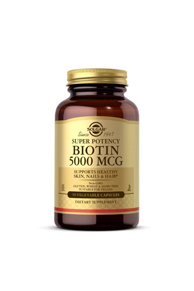 Biotin, 50 Vegetable Capsules, 5000 mcg, Supports Healthy Skin, Hair, and Nails