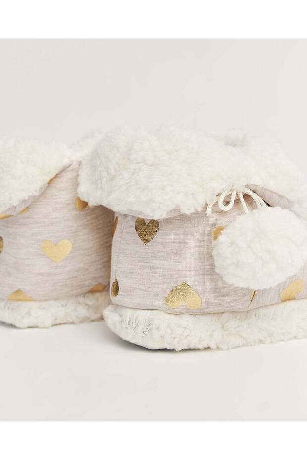 Kadın Parlak Kalp Baskılı Panduf - HENR - 4