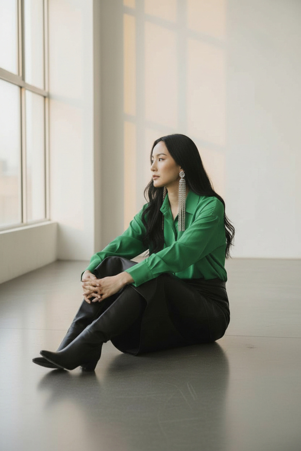 Kadın Yeşil Oversize Basic Uzun Gömlek - 3