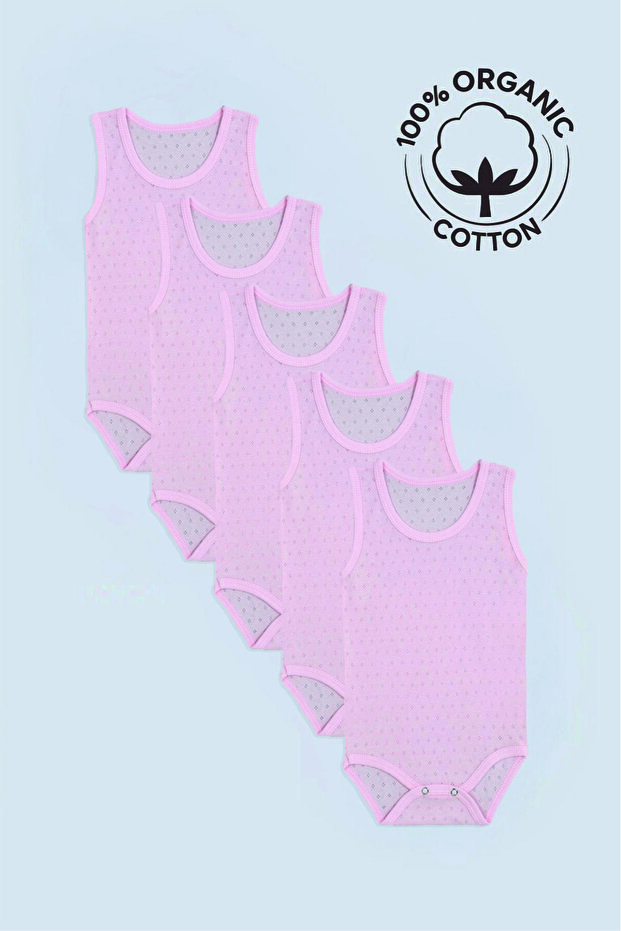 5-Piece Baby Jacquard Bodysuit, Breathable Snap-On Bodysuit with Straps, 100% Organic Cotton