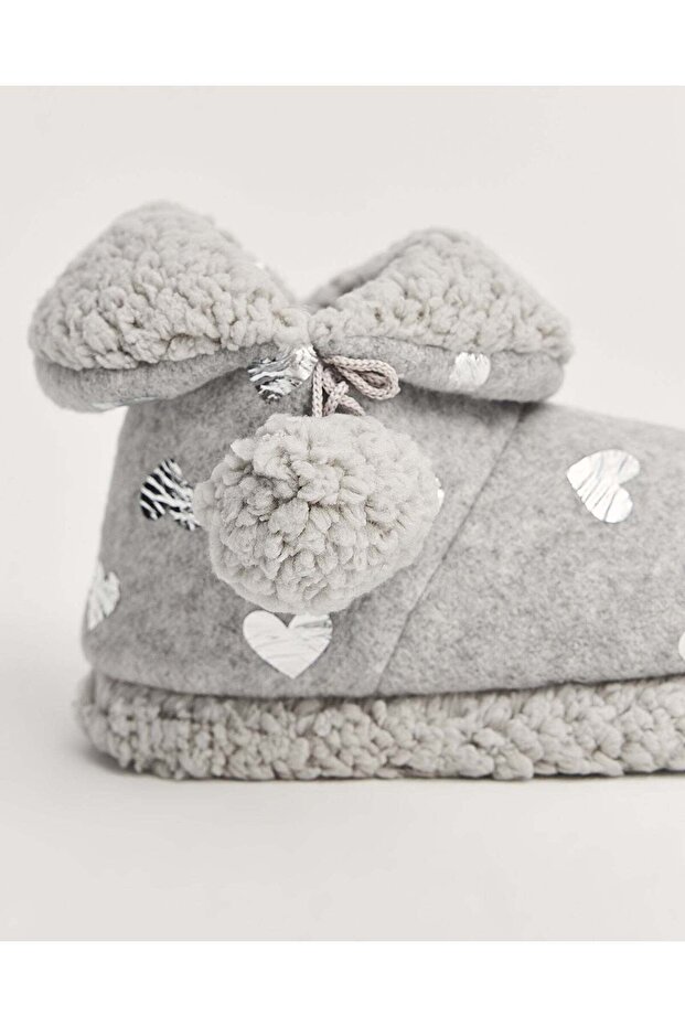 Kadın Parlak Kalp Baskılı Panduf - HENR - 5