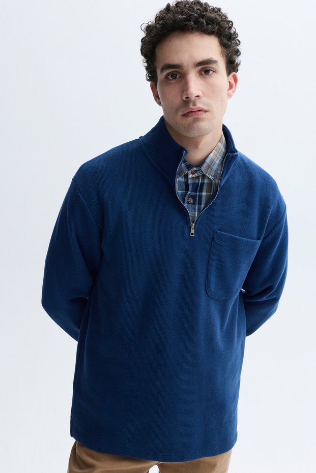 Men's Brick Color Melange High Collar Comfort Fit Sweatshirt