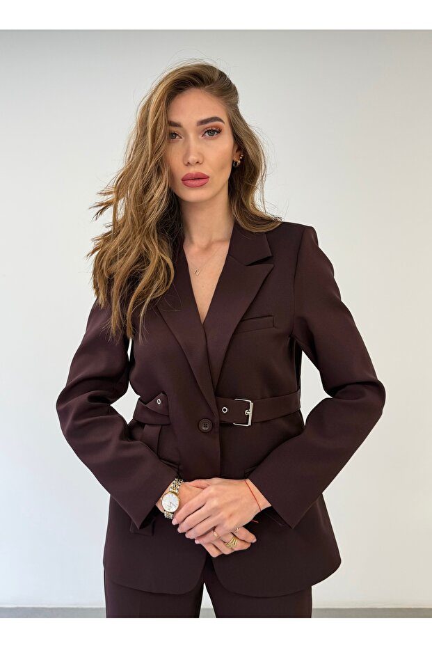 Belted Jacket Plum Suit - 3