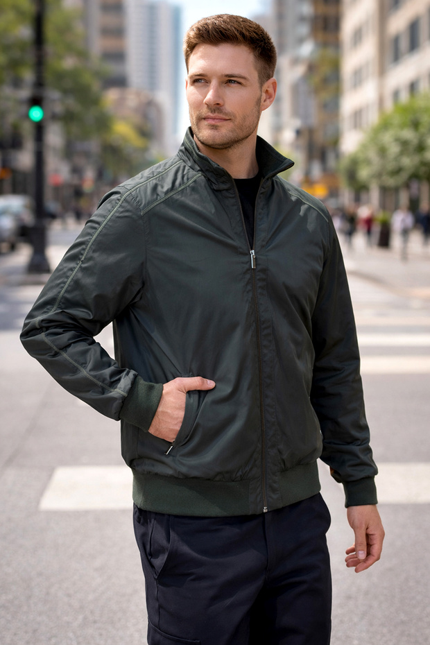 Men's Seasonal Jacket with Zipper Single Top Reu-9114 Khaki