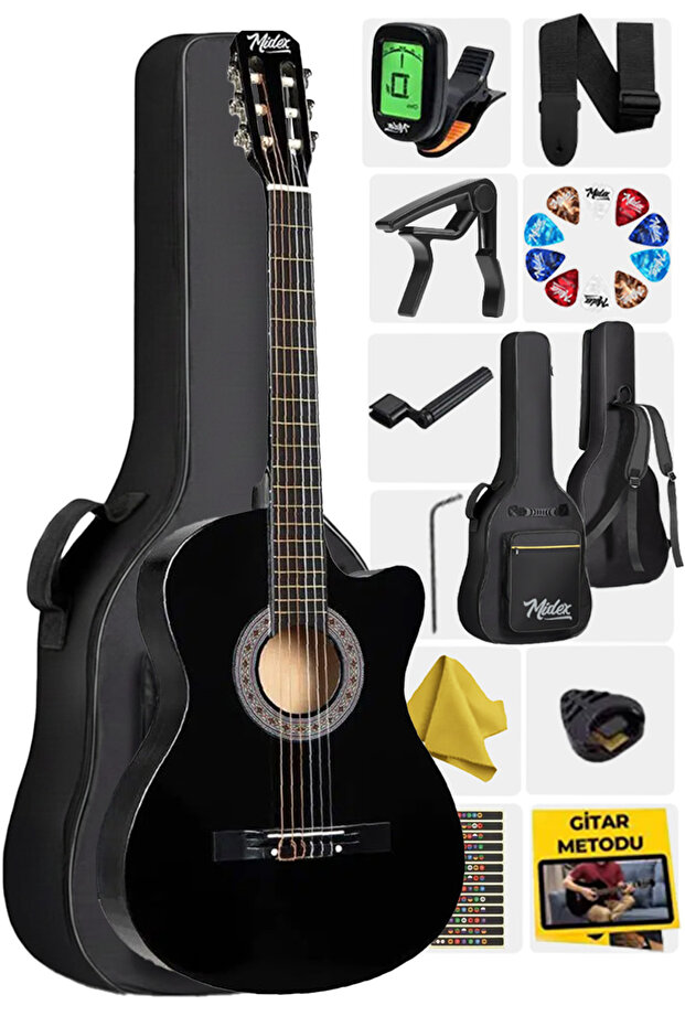 Cg-390bk-xbag Siyah Klasik Gitar 4/4 Sap Ayarlı Kesik Kasa Full Set (ÇANTA TUNER ASKI CAPO PENA) - 1