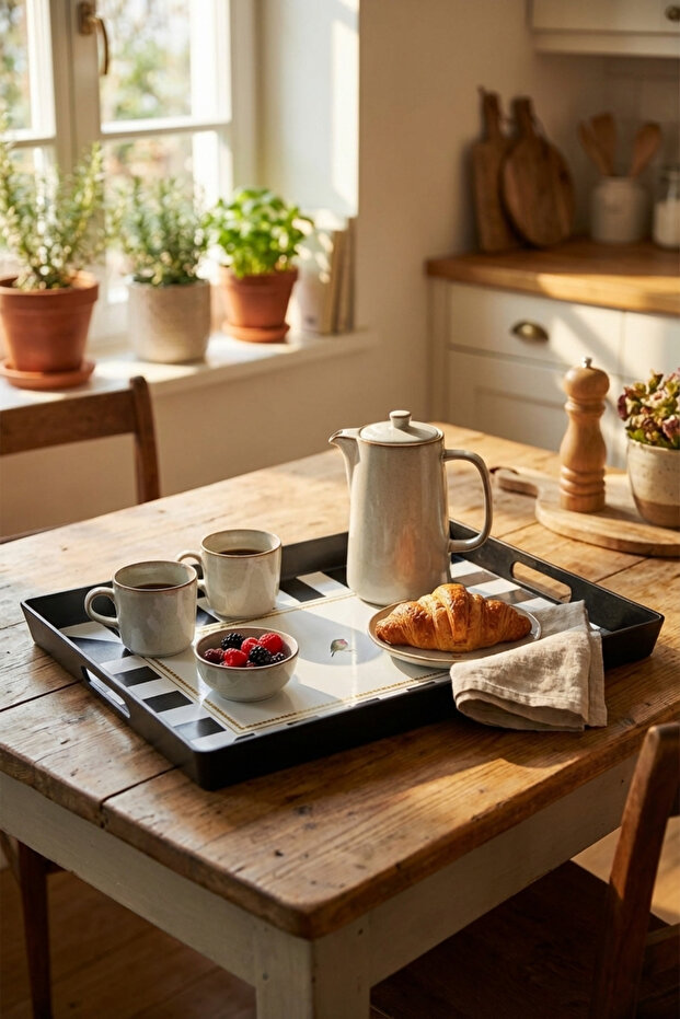 صينية مستطيلة ذات نمط أنيق ومقابض مريحة - 1