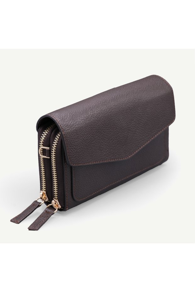 Uderra Women's Genuine Leather Dark Brown Floater Leather Wallet Bag - S1Kz0329 Dark Brown Floater Leather