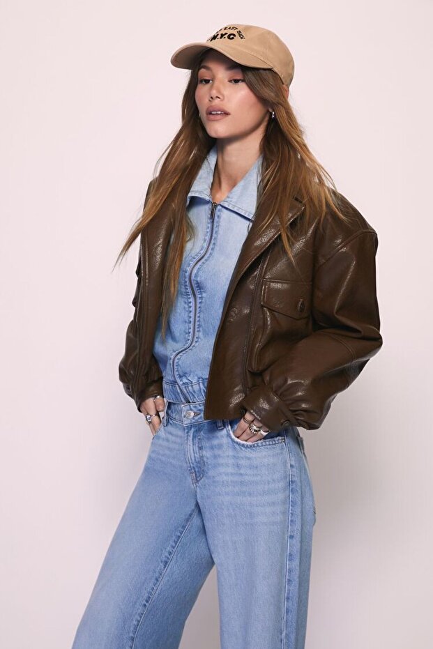 Suni Deri Bomber Ceket - 2