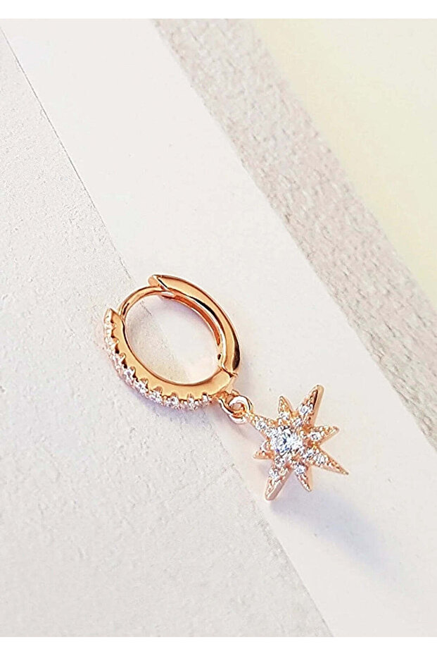 North Star Hoop Earrings - Rose Gold
