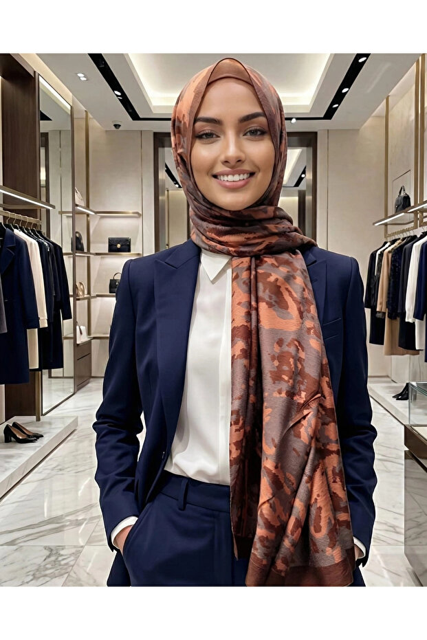 Camouflage Pattern Silk Scarf - Brown