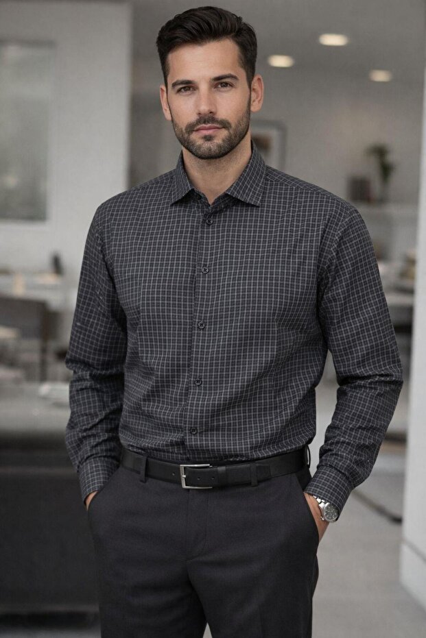 Men's Slim Fit Classic Checkered Brown Shirt