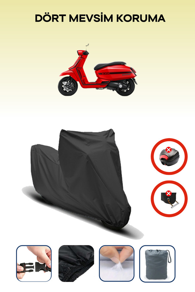 Black Rear Bag Lock Incompatible with Lambretta X300 Compatible Motorcycle Tarpaulin, 4 Seasons