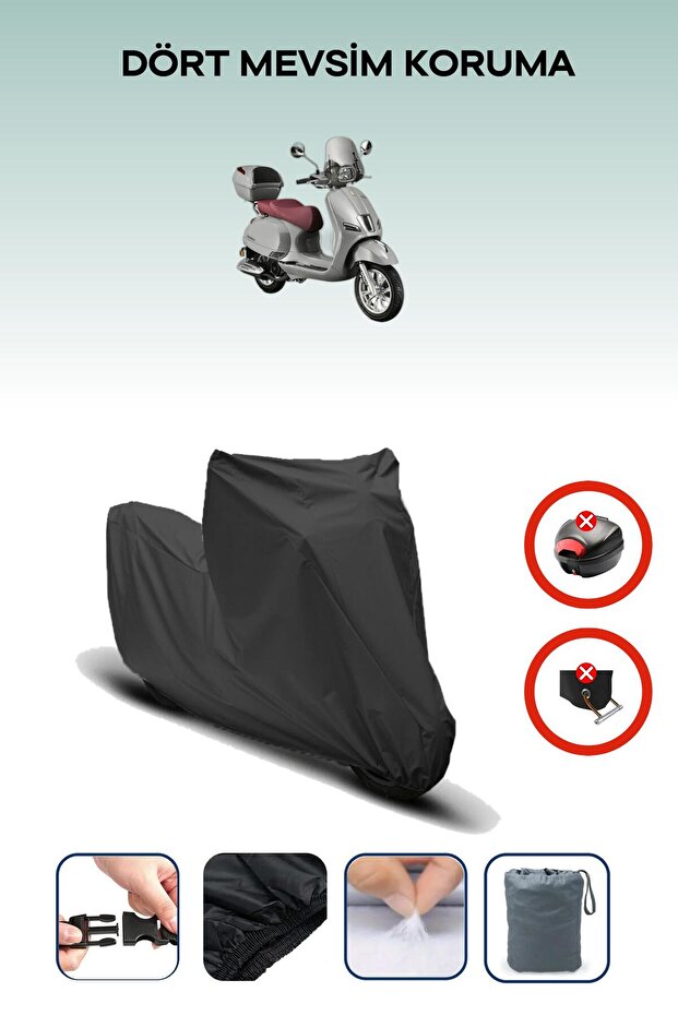 Black Rear Bag Lock Incompatible Kuba Bevely 125 Compatible Motorcycle Tarpaulin, 4 Seasons