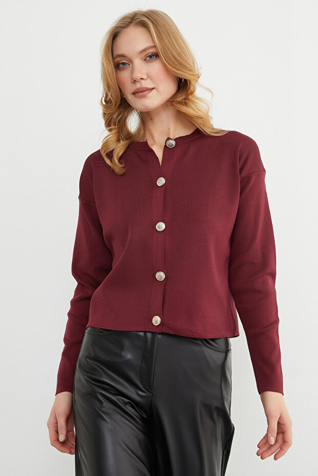 Basic Düğmeli Bisiklet Yaka Triko Hırka - 5