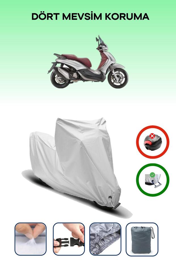 Gray Lock Compatible with Piaggio Beverly Sport Touring 350 I.E. Compatible Motorcycle Tarpaulin Waterproof