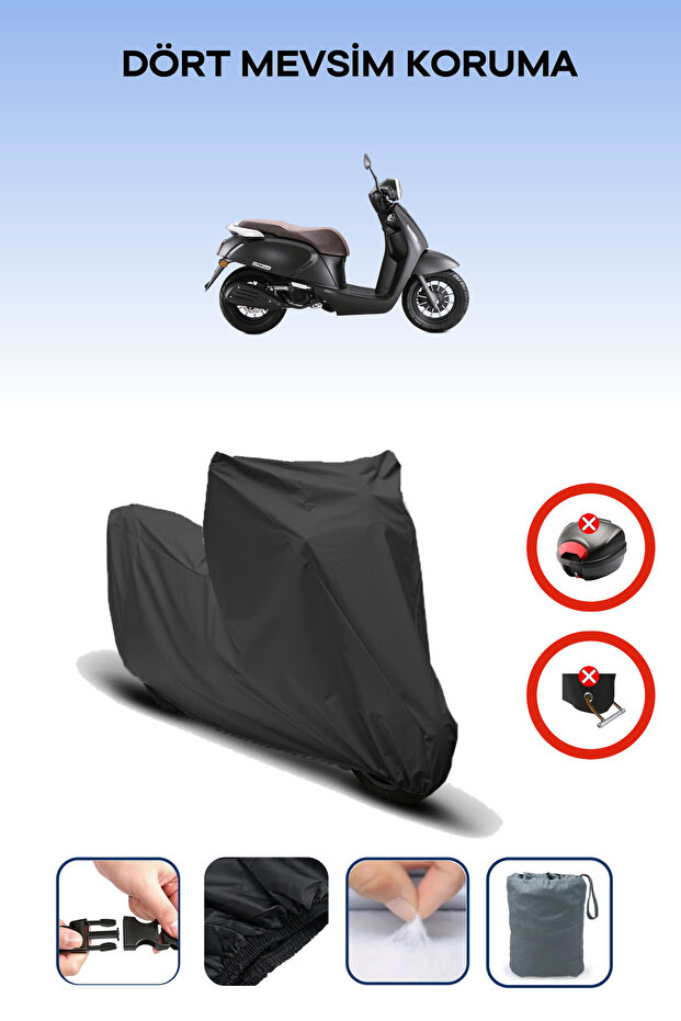 Black Rear Bag Lock Incompatible Rks Ltm 125 Compatible Motorcycle Tarpaulin, 4 Seasons