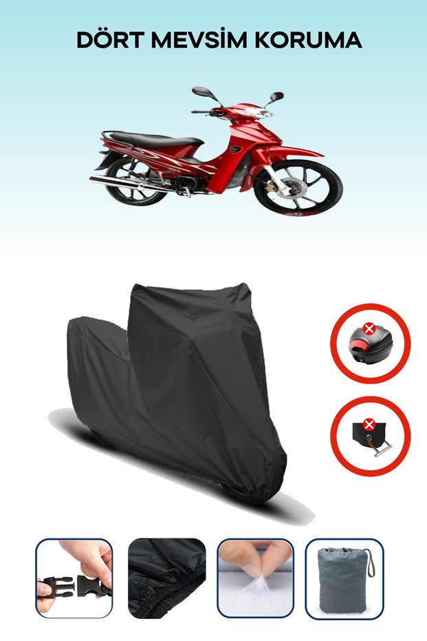 Black Rear Bag Lock Incompatible Bumoto/Jinling Safir 100Cc Compatible Motorcycle Tarpaulin, 4Seasons