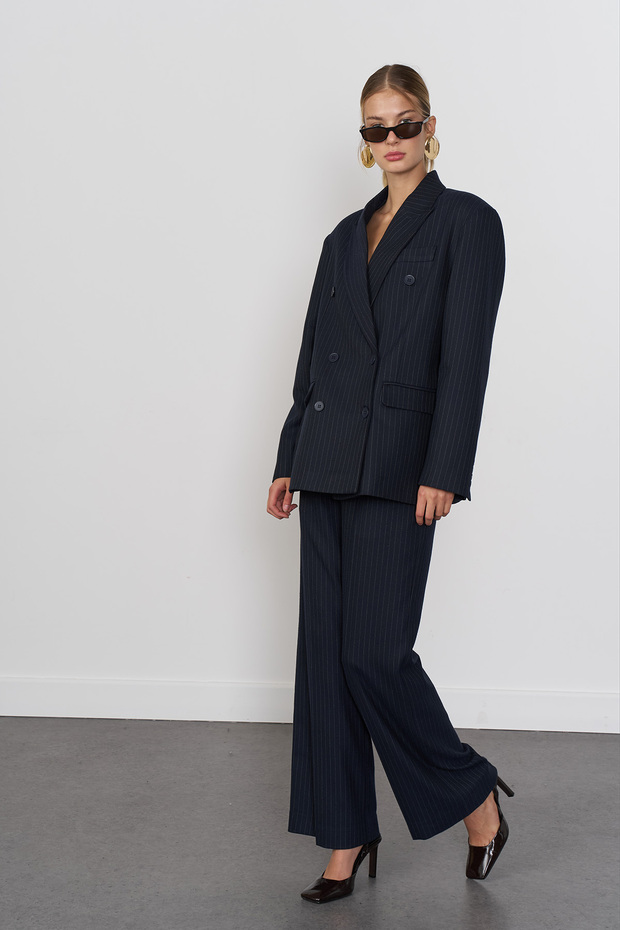 Çizgili Oversize Blazer Ceket - 3