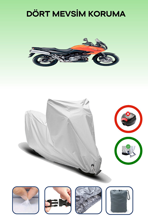 Gray Lock Compatible Kawasaki Klv 1000 Compatible Motorcycle Tarpaulin Waterproof