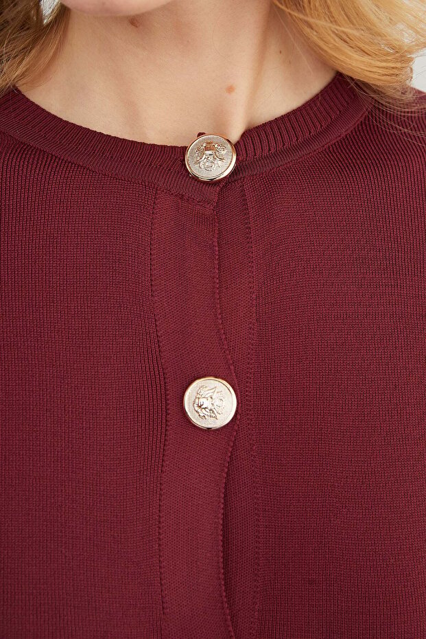 Basic Düğmeli Bisiklet Yaka Triko Hırka - 7