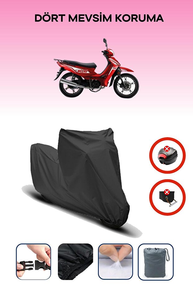 Black Rear Bag Lock Incompatible Kuba Kee 100 Compatible Motorcycle Tarpaulin, 4 Seasons