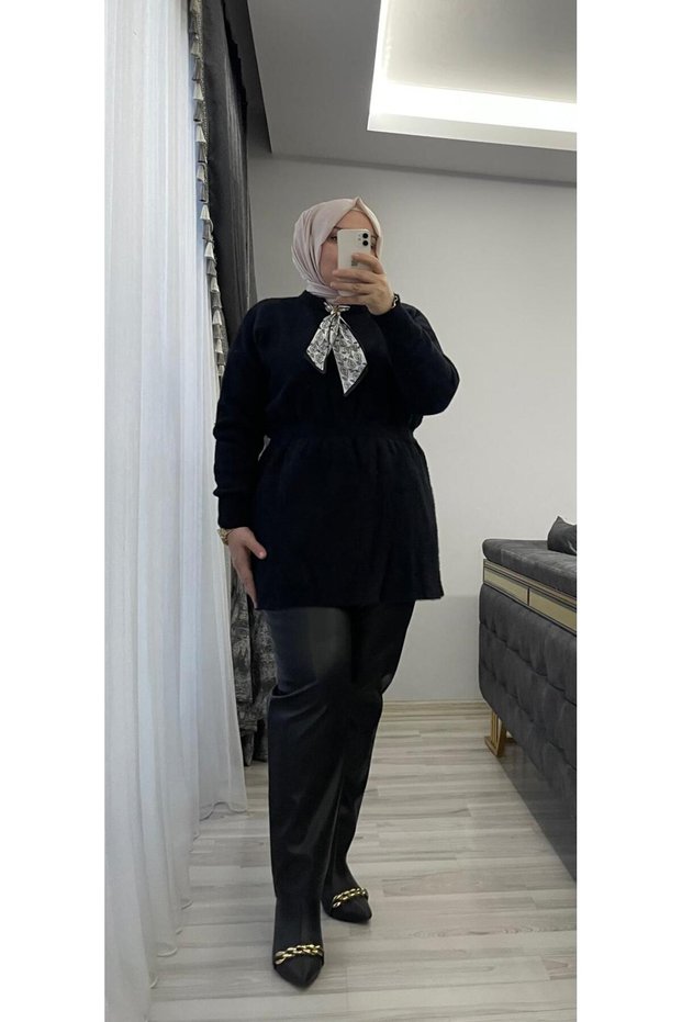 Angora Knitwear Tunic with Scarf Accessories