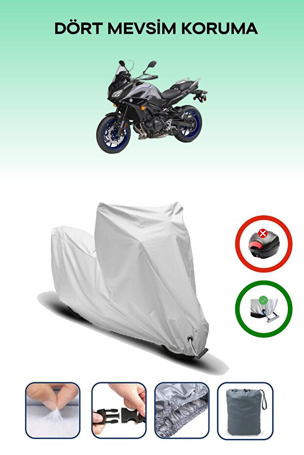 Gray Lock Compatible Yamaha Tracer 9 Compatible Motorcycle Tarpaulin Waterproof