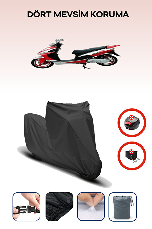 Black Rear Bag Lock Incompatible Mondial 150 Hs Compatible Motorcycle Tarpaulin, 4 Seasons