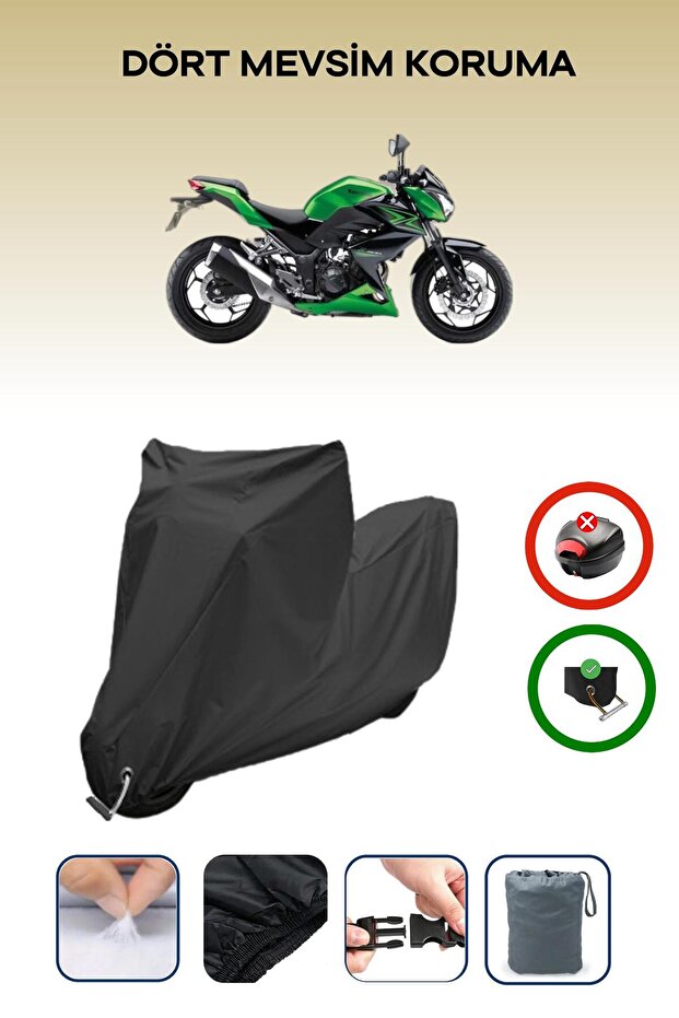 Black Lock Compatible Kawasaki Z 300 Compatible Motorcycle Tarpaulin Waterproof