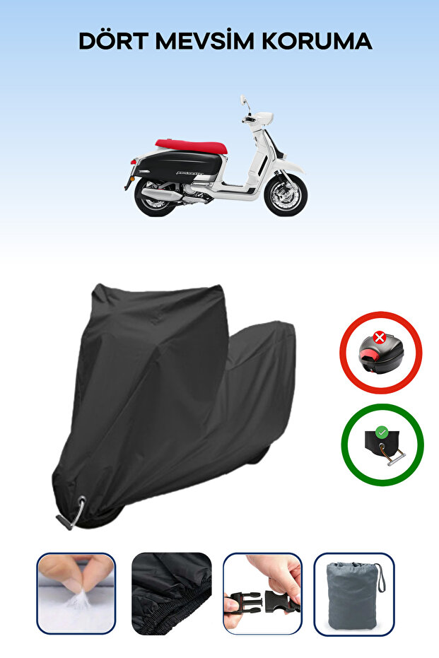 Black Lock Compatible Lambretta G350 Compatible Motorcycle Tarpaulin Waterproof