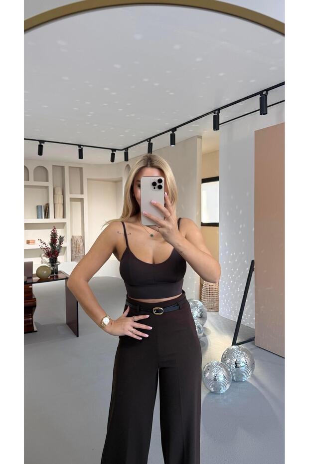 Brown Bralette with Crossed Back and Covered Chest