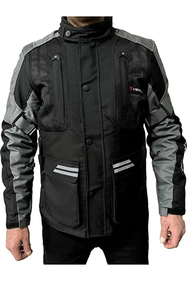 معطف دراجات نارية مونتي توركس للفصول الأربعة معتمد من CE للرحلات الطويلة باللون الأسود والرمادي