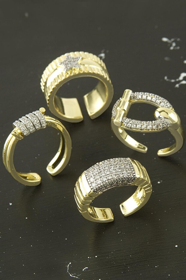 Mixed Luxury Zircon Stone Steel Ring 1 Piece